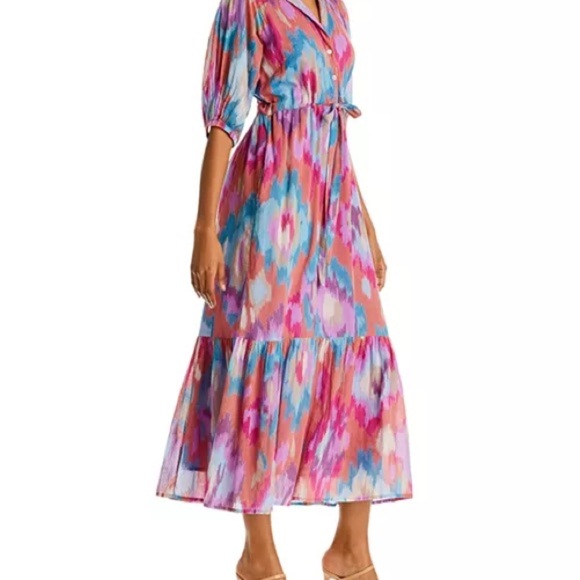 Banjanan Betty Abstract Ikat Print Pink Blue Medi Dress Organic Cotton Dress XL - Picture 4 of 9